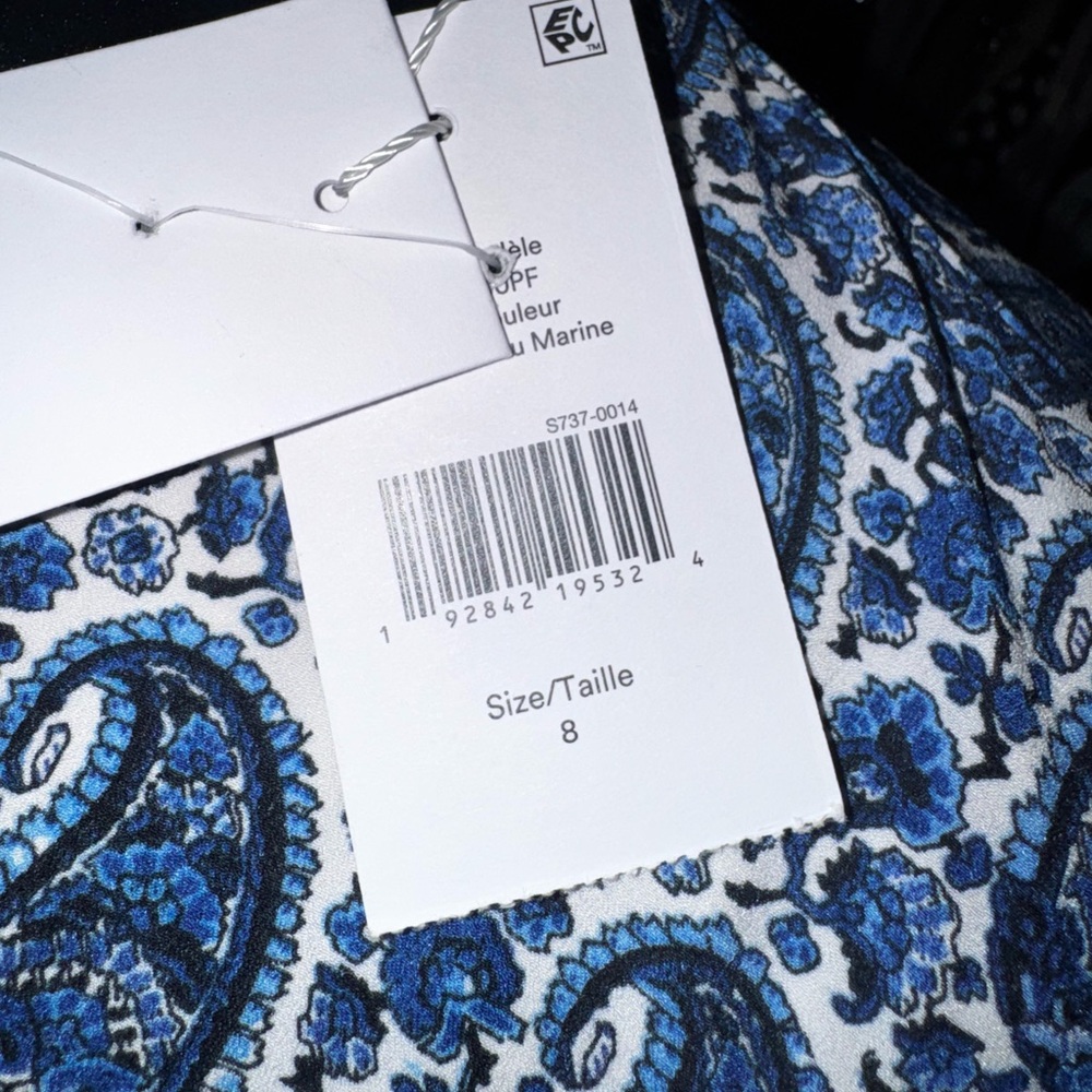 Derek Lam Blue Paisley Crosby V-Neck Long Sleeve Dress - Picture 4 of 4